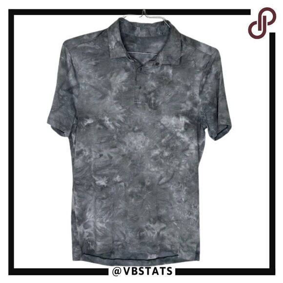 Lululemon Cloud Gray Graphic Athleisure Snap Button Polo in Size Small - Picture 1 of 6
